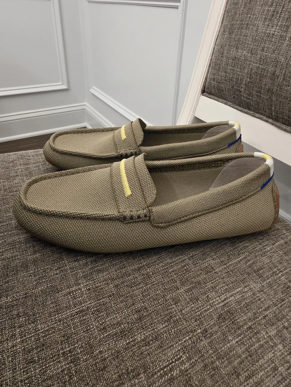 Rothy's Women's The Driver Knit Slip On Loafers Latte/Yellow Size 8 NWOT